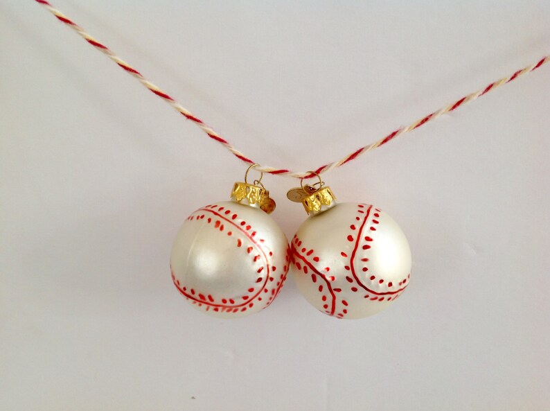 Set of 2 Glass Baseballs Gift for Baseball Player or Fan Vintage Christmas Baseball Ornaments
