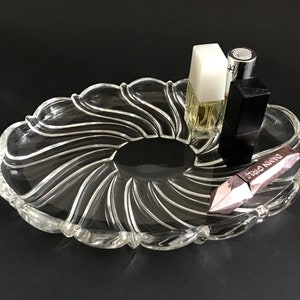 Vintage Perfume Tray, Vanity Tray, Bar Tray,  Mikasa Crystal Vanity Tray: Oval Swirl Design