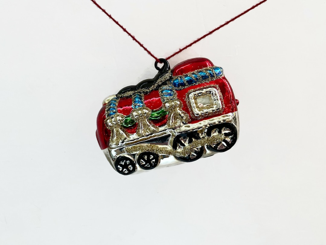 Vintage Christmas Glass Train, Glass Train Ornament, Train Engine
