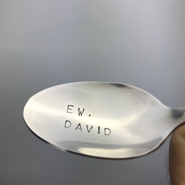 EW,DAVID. SC inspired.  Hand stamped on a new stainless steel teaspoon