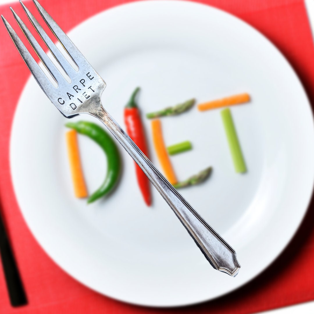 Silverplate CARPE DIET Hand Stamped Fork. Latin 'seize the Day