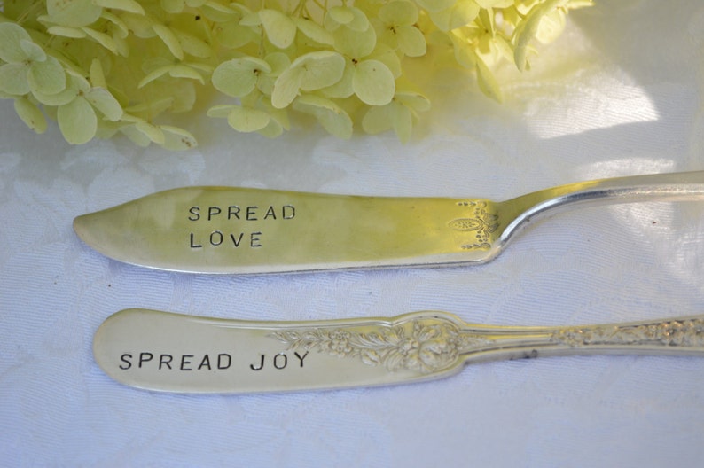 Silverplate SPREAD JOY Hand Stamped Spreader Knife for Cheese Etsy