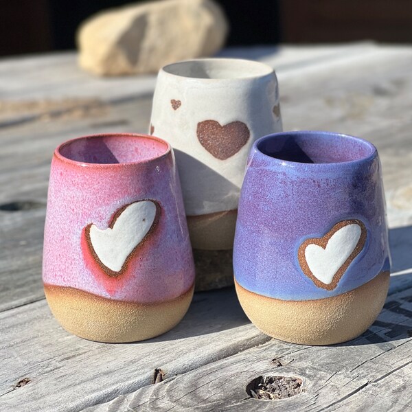 Handmade wheel thrown wine glass/ pottery tumbler/ cocktail cup/ heart pottery tumblers