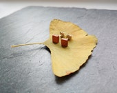Plain Stud Earrings Red Heart Wood 925 Sterling Silver