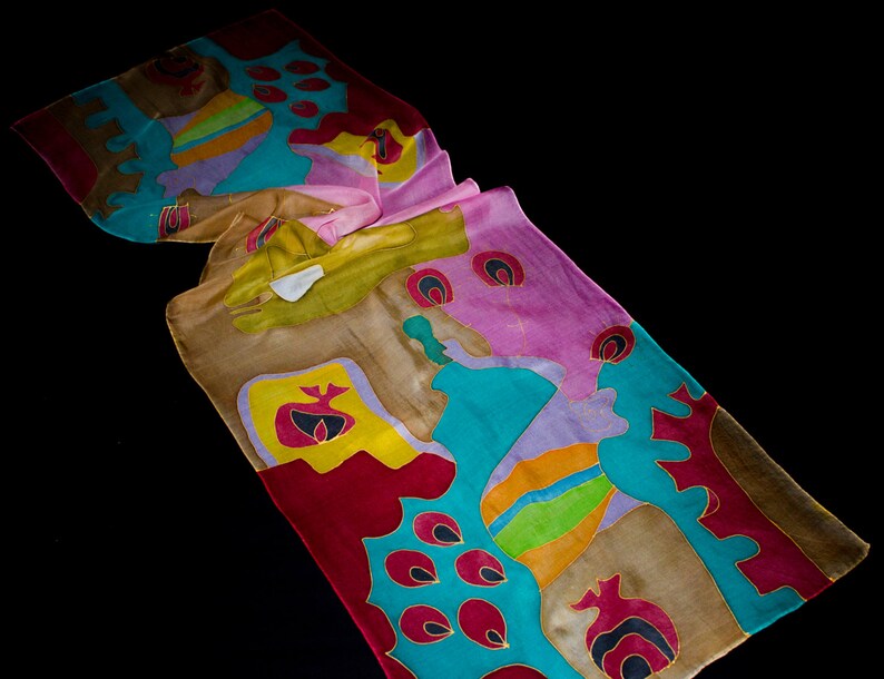 Hand Painted Silk Scarf Armenian Handmade Batik Gift for Her Armenia