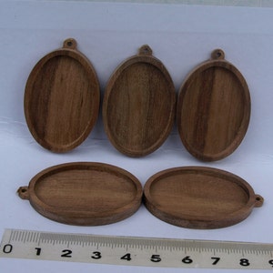 5 pc  unfinished wooden pendant tray setting  Dark walnut base blank necklaces, picture frame ,wooden bezels ellipse cup, polished