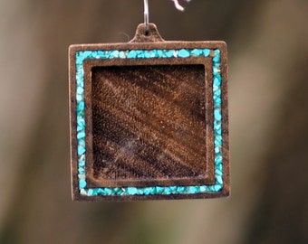 Base de noyer noir blanc pour collier orgonite, plateaux en bois pendentif, incrustation turquoise, cire d’abeille