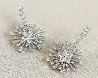 Statement Crystal Bridal Earrings, Wedding Jewelry Crystal Earrings, Dangle CZ Earrings, CZ Bridal Earrings, Wedding Dangle Earrings