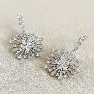 Statement Crystal Bridal Earrings, Wedding Jewelry Crystal Earrings, Dangle CZ Earrings, CZ Bridal Earrings, Wedding Dangle Earrings