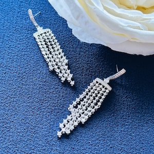 Sparkling CZ Chandelier Drop Earrings, Long Crystal Tassel Statement Jewelry for Weddings, Parties, Formal Events, Elegant Gift for Her