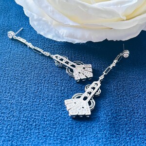 Art Deco Drop Earrings | Vintage 1920s Fan Earrings | Gatsby Crystal Dangles | Roaring 20s Jewelry | Flapper Wedding Earrings