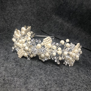 Crystal-Bead Pearl Bridal Tiara, Silver Rhinestone Tiara, Wedding Bridal Tiara-Crown, Wedding Hair Accessories, Fairytale-Princess Tiara