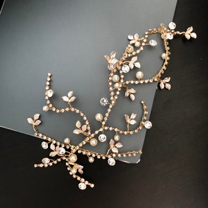 Round Rhinestone Gold Pearl Bridal Hair Piece, Gold Wedding Hair Piece, Gold Floral Bridal Hair Piece, Bridal Gold Flower Hair Piece