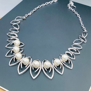 Swarovski Pearl-Swarovski Crystal Bridal Necklace, 9mm Swarovski Pearl Bridal Jewelry, Adjustable Swarovski Pearl Dainty Choker-Necklace