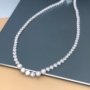 Tennis CZ Wedding Necklace, Cubic Zirconia Necklace, Bridal CZ Necklace, Bridal Jewelry, Cubic Zirconia Wedding Jewelry, Simple CZ Necklace