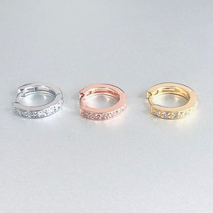 Silver-Gold-Rose Gold 16mm CZ Pave Hoop, Conch Piercing, Rose Gold-Silver-Gold Conch Hoop, Huggie Vermeil Hoop, Cartilage Hoop