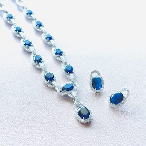Royal Blue Crystal Jewelry Set: Silver Bridal Necklace & Earrings