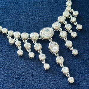 Cascading CZ Crystal Drop Necklace - Silver Bridal Jewelry