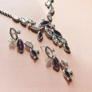 Purple & Clear CZ Necklace and Earrings Set – Elegant Silver Statement Jewelry for Weddings, Proms, Bridesmaids And Special Occasions