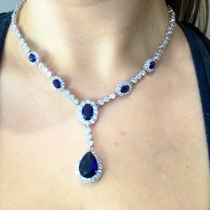 Sapphire Necklace, Blue Necklace, Bridal Necklace, Bridal Sets, Crystal Sets, Sapphire Wedding Jewelry, Cubic Zirconia Set, Sapphire Set