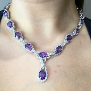 Purple CZ Necklace In Silver,  Light Purple Earrings, Light Purple Necklace, Cubic Zirconia Jewelry, Bridal Necklace, Bridesmaid Necklace