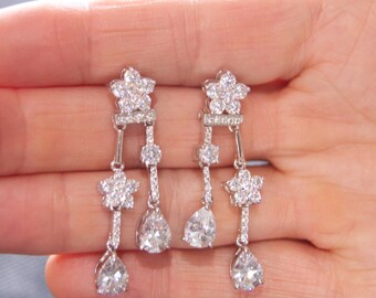 Pendientes de novia, joyería nupcial, pendientes de novia para boda, pendientes de dama de honor, joyería de boda, pendientes de boda, pendientes de circonita cúbica