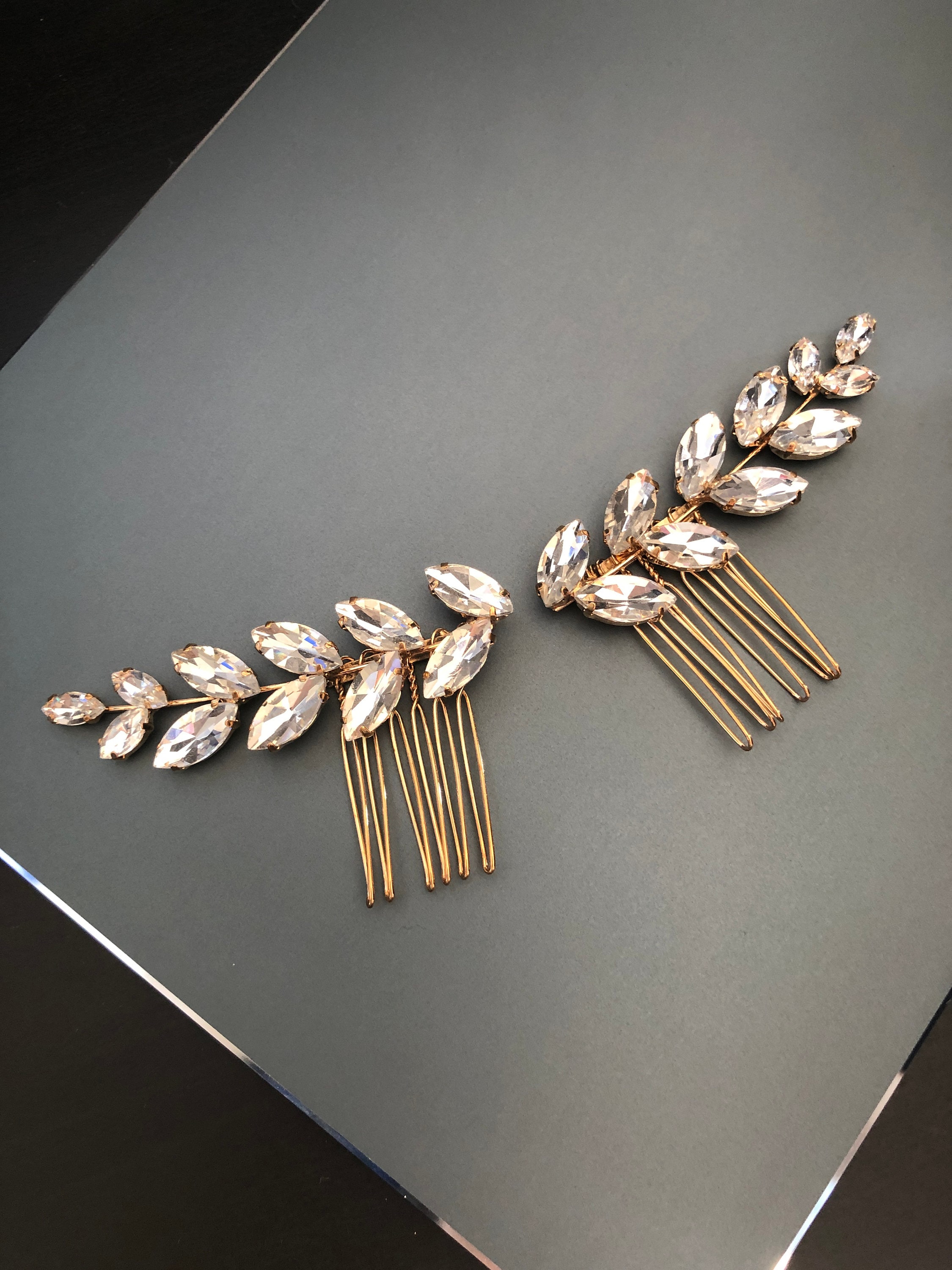 2pcs Gold Rhinestone Bridal Comb, Gold Rhinestone Comb, Wedding Comb, Bridal Comb, Bridal Hair Piece, Rhinestone Hair Piece, Gold Hair Piece