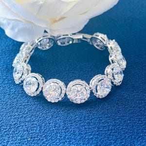 Elegant Halo Cubic Zirconia Tennis Bracelet - Silver Plated Bridal Jewelry