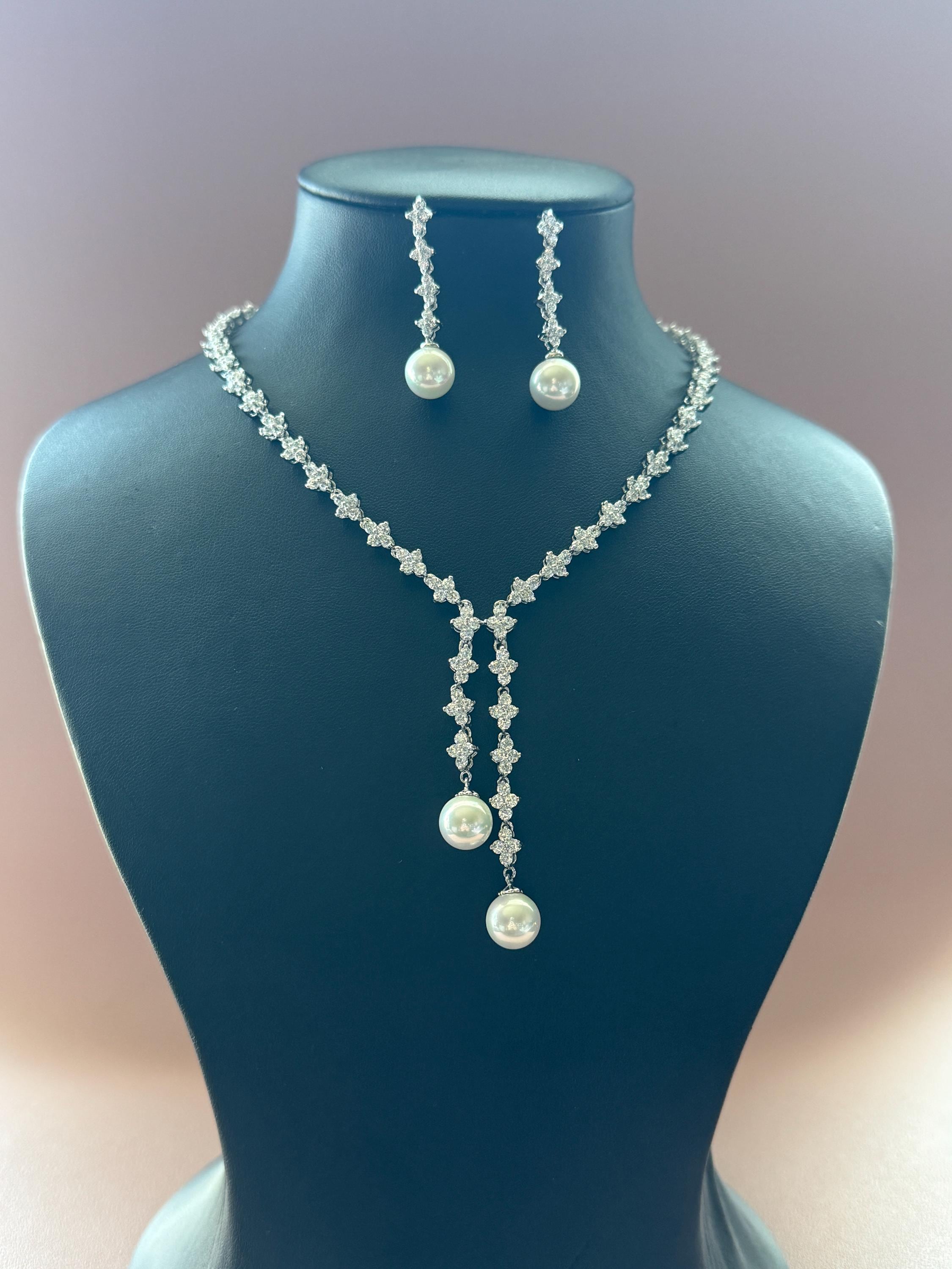Pearl Drop Necklace Earring Set • Elegant Crystal Bridal Jewelry