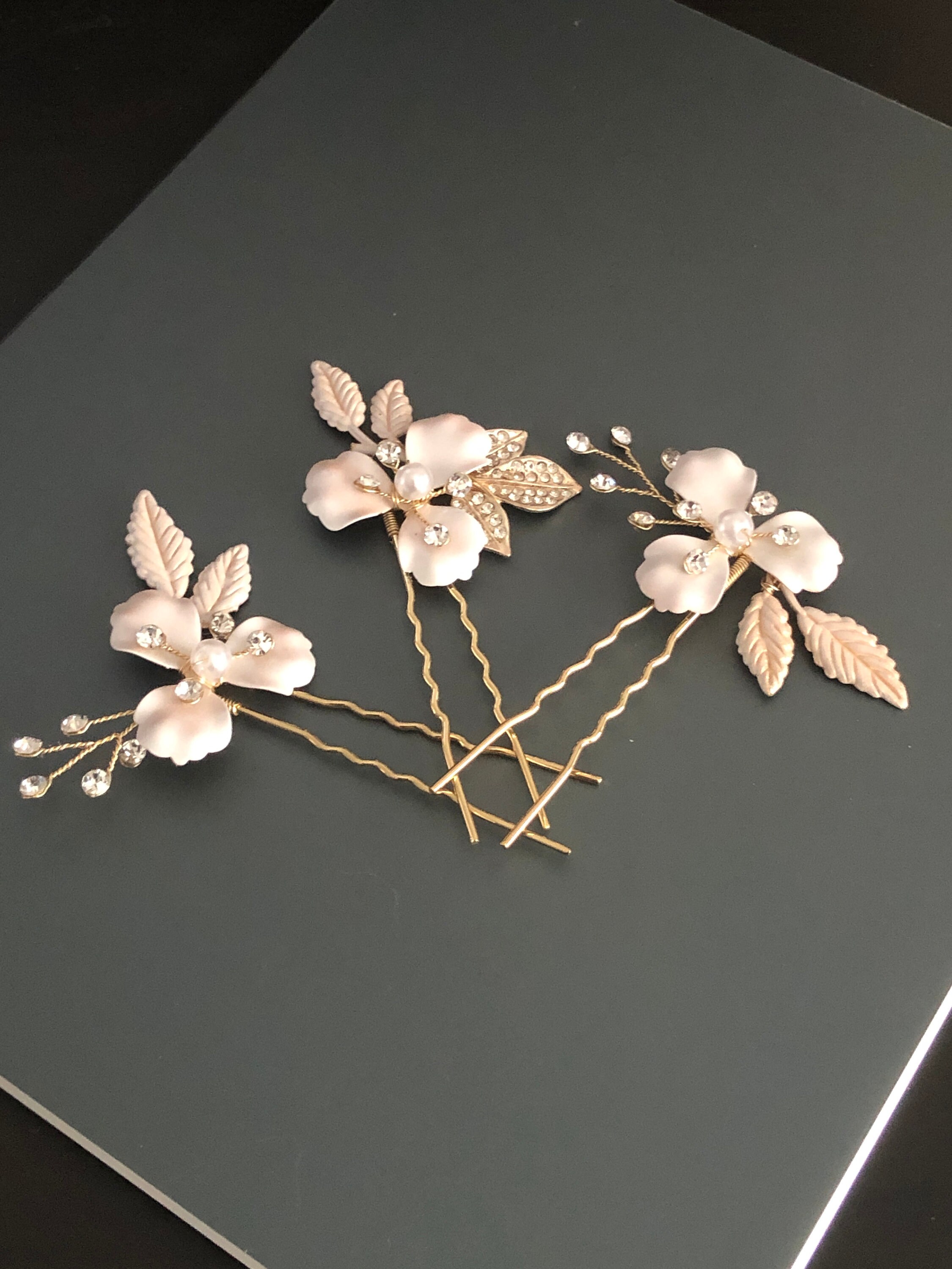 3pcs Set Wedding Hair Pins, Bridal Gold Pearl-rhinestone  display picture 1