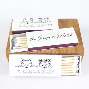 Personalisiertes Hochzeitsmotiv Streichholzschachteln - Handgeschriebenes Design mit Tiermotiv