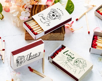 Sketch Art Dog Matches - Boîtes d'allumettes vintage pour animaux de compagnie personnalisées - Boîtes d'allumettes pour chien personnalisées - Cadeaux pour les amoureux des chiens - pendaison de crémaillère de chien - pochette d'allumettes