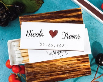 Bulk of Personalized Wedding Matches - Handwritten Heart Design Matchbooks - Custom Wedding Matchbox