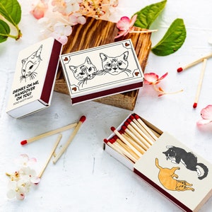 Personalized pet lover gift / cat portrait / drawing from photo / custom pet drawing / matchbook / bulk wedding favors / pet art / matchbox