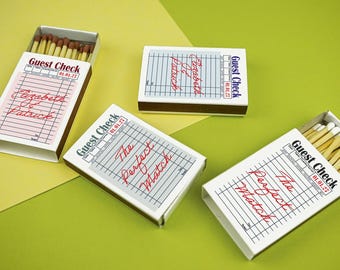 Cajas de cerillas personalizadas para bodas - Diseño personalizado de cheques para invitados - Recuerdos únicos para la fiesta de bodas - Recuerdos para invitados