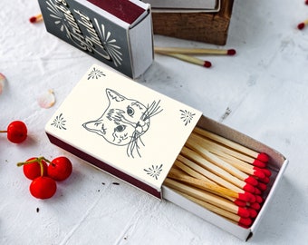 Cat Sketch Art Matchboxes - Personalized Matches for Cat Lovers - Custom Cat Wedding Favor Matchbox - Set of Custom Matchboxes with a Sketch