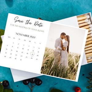Ensemble de 5 boîtes d’allumettes de mariage LARGE « SAVE the DATE ». Faveur de mariage pour les invités. Conception personnalisée avec photo et texte. Fiançailles. Fête de fiançailles