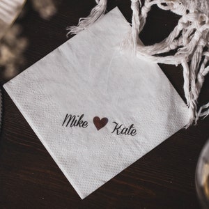 50 Wedding Napkins / Cocktail napkins / Names with heart / Rehearsal dinner / Engagement party / Bar napkins / Anniversary party / Paper