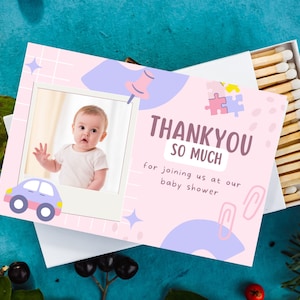 Set van 5 GROTE "BABY SHOWER Thank you" luciferdoosjes. Babyshower party wedstrijden. Verjaardagswedstrijden. Foto komt overeen. Gunst voor gasten. Geschenk