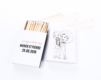 Set di scatole di fiammiferi personalizzate per matrimonio - Il tuo design si abbina