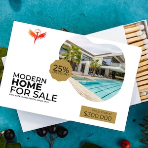 Set van 5 GROTE "REAL ESTATE" luciferdoosjes voor huisverkoop, zakelijke luciferdoosjes, Kantoorwedstrijden, Marketingwedstrijden, Gunst voor klanten
