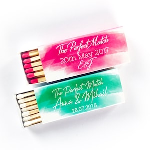 Set of 50 Personalized Watercolor Matchboxes - Custom Design Colorful Matchboxes