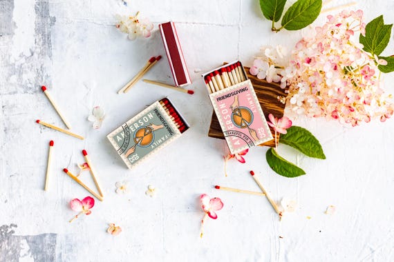 Personalized Thanksgiving matchboxes / Stamp design matchboxes / party favors / Thanksgiving favors / friendsgiving decor / Matchbooks