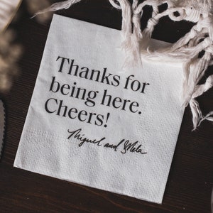 50 Personalized Napkins / Thanks for being here. Cheers / Photo napkin / Paper napkins / Custom napkins / Wedding favor / cocktail napkins