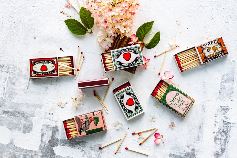 Bulk Custom Vintage Matches Personalized Matchboxes Favor Matchboxes Vintage Decor Bridal Shower Boho wedding Rustic wedding image 6