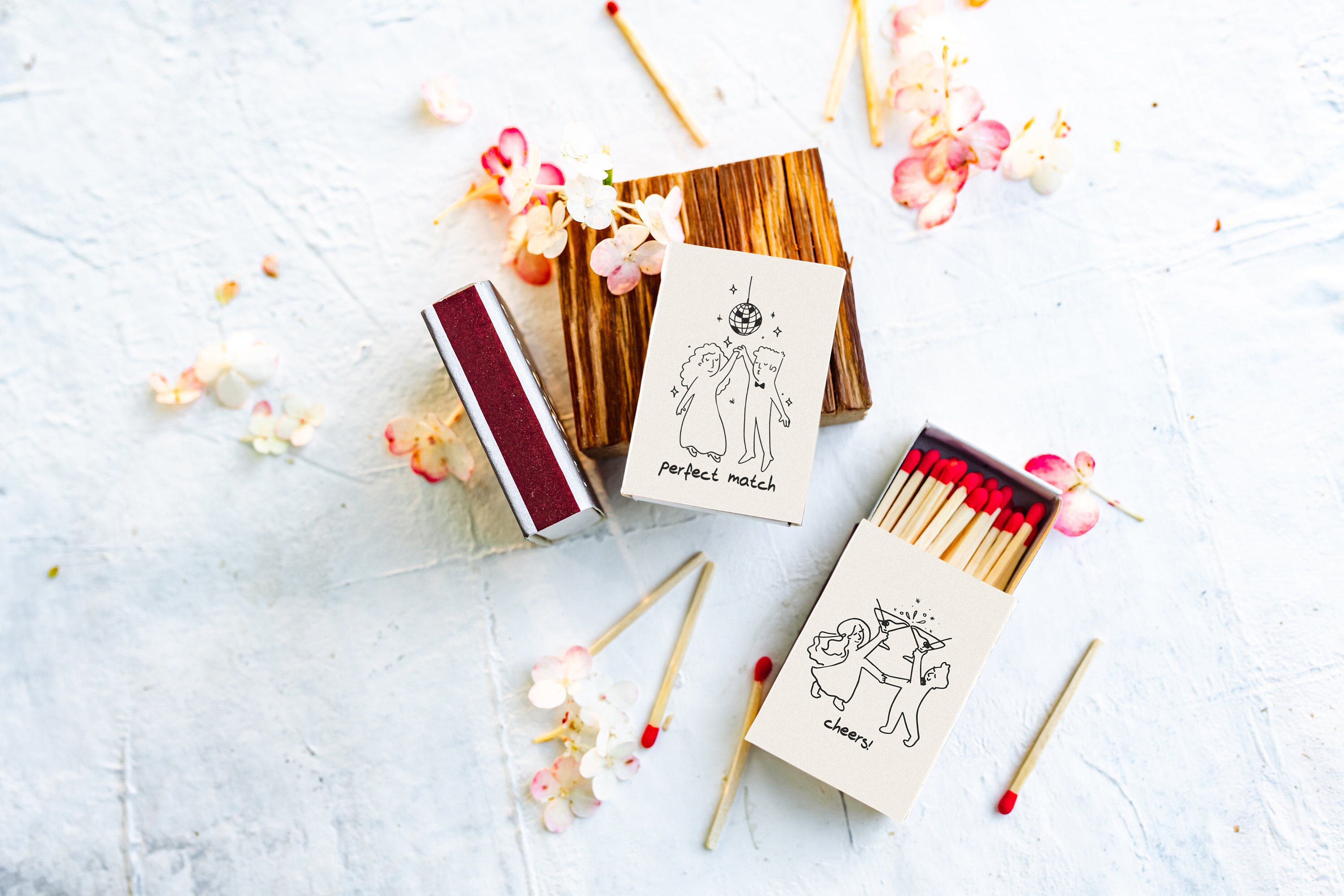 Custom matchboxes / Custom matchbook art  / Sketch / Custom matches / Custom match boxes / Bulk wedding favors / Wedding souvenirs