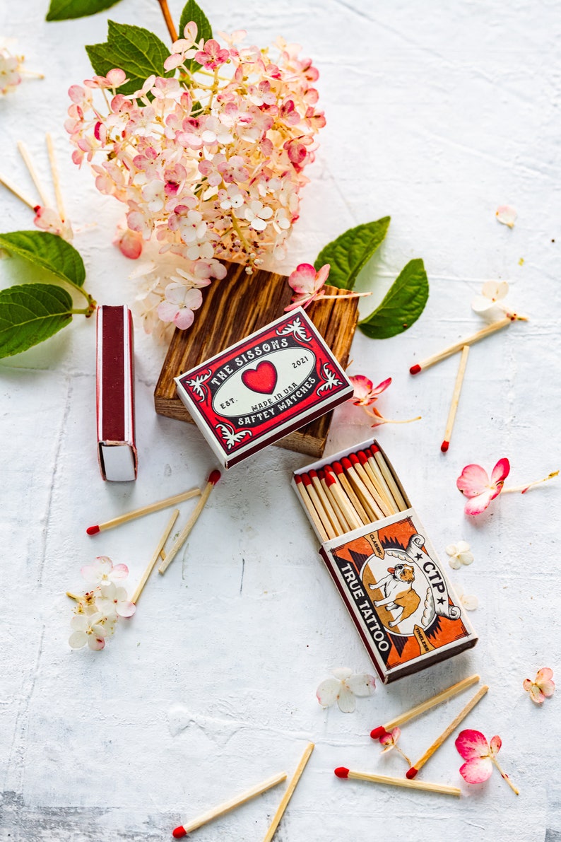 Bulk Custom Vintage Matches Personalized Matchboxes Favor Matchboxes Vintage Decor Bridal Shower Boho wedding Rustic wedding image 10