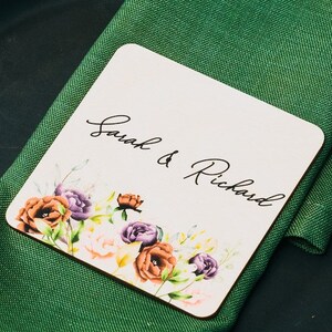 Photo custom wedding favor, Thank you wedding favor , Names favor, Personalized coasters, Floral Coaster, Wood Wedding Favors, Custom gift