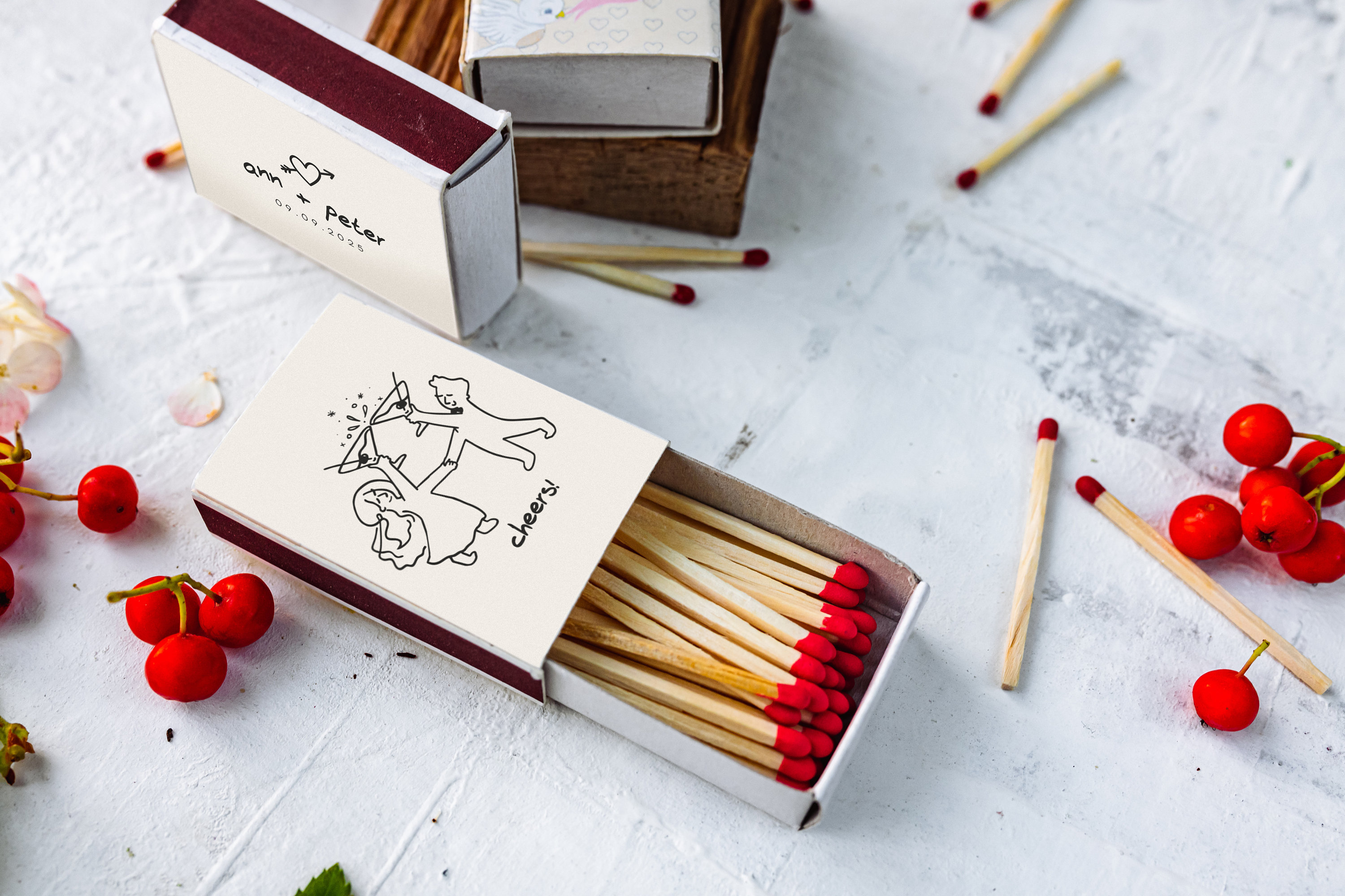 Custom matchboxes / Custom matchbook art  / Sketch / Custom matches / Custom match boxes / Bulk wedding favors / Wedding souvenirs