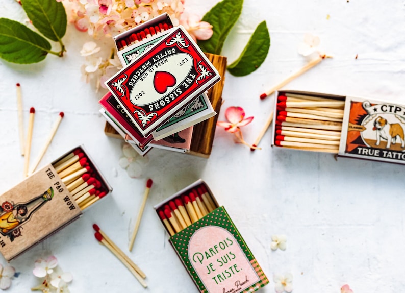 Bulk Custom Vintage Matches Personalized Matchboxes Favor Matchboxes Vintage Decor Bridal Shower Boho wedding Rustic wedding image 5